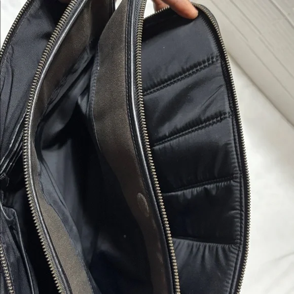 Tumi Beacon Hill Branch slim laptop coated canvas leather trim briefcase.